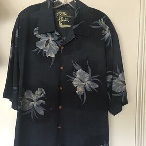 Jamaica Jaxx Blue Floral Hawaiian Aloha Shirt 100% Silk XL Short Sleeve